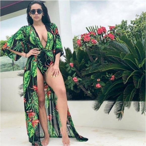 🎉HP🎉 Luxe Palm Print One Piece Swimsuit & Cover - Picture 2 of 8